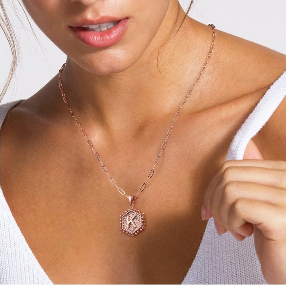 Rose Gold Monogram Initial Layered Necklaces - Picture 2 of 4
